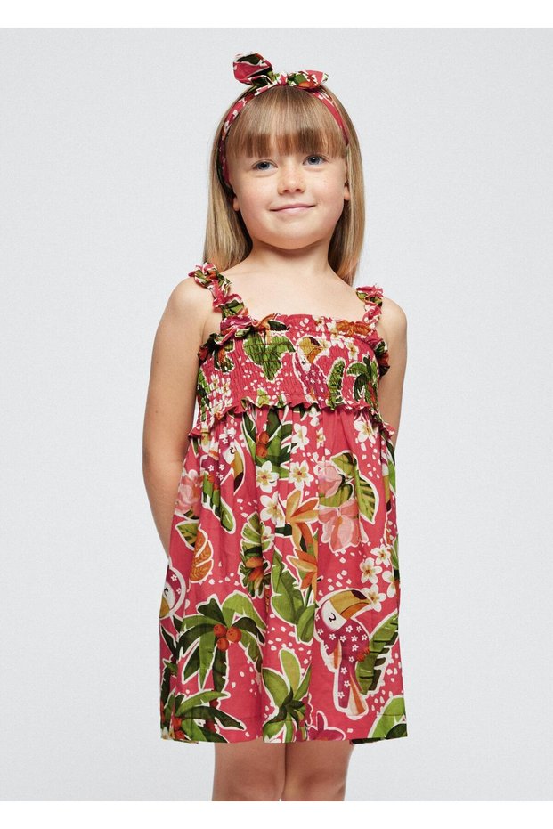 3-9 Years Old Girl's Voile Dress with Headband Pink