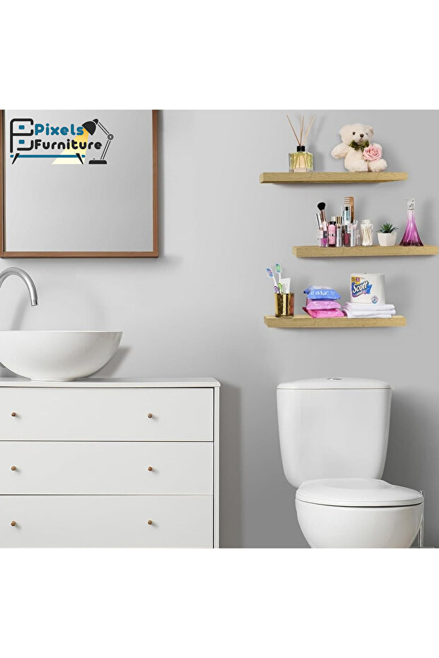 Set of 2 Pixel Furniture Floating Wall Shelves, Shelves with Invisible Brackets, 60cm - 4