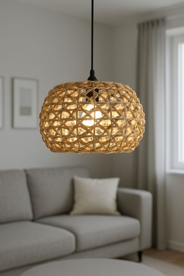 Ring Model Tekli Rattan Bambu Modern Tasarım İskandinav Bohem Sarkıt Avize - 1