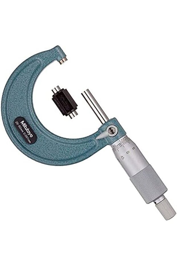 Outside Micrometer, Baked-enamel Finish, Ratchet Stop, Metric 25-50mm 103-130 1