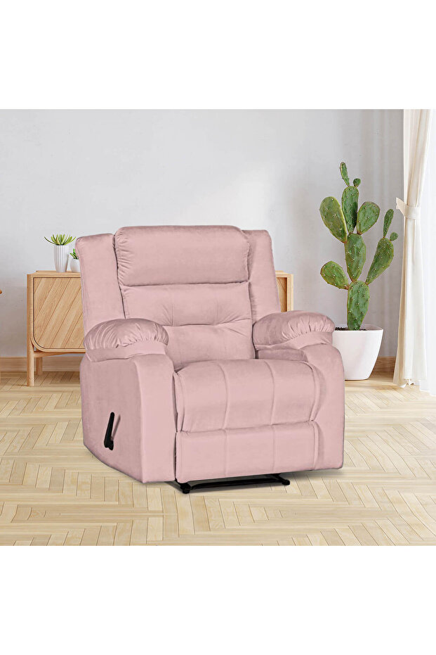 MNZ3 | Velvet Rocking & Rotating Recliner Chair - Light Pink Lazy Vibes - 1