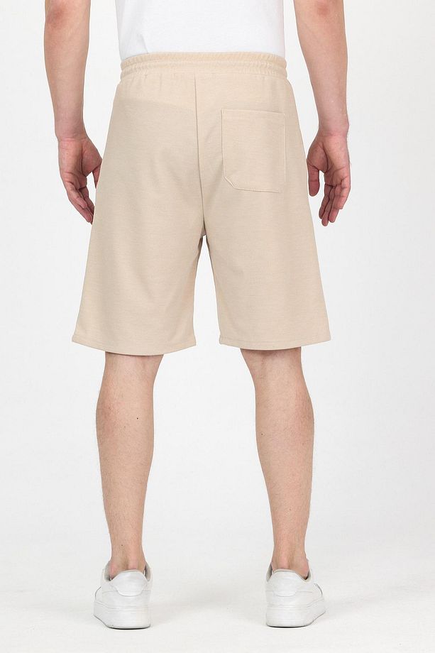 Erkek Beli Lastikli Bol Paça Basic Bej Baggy Şort - 5