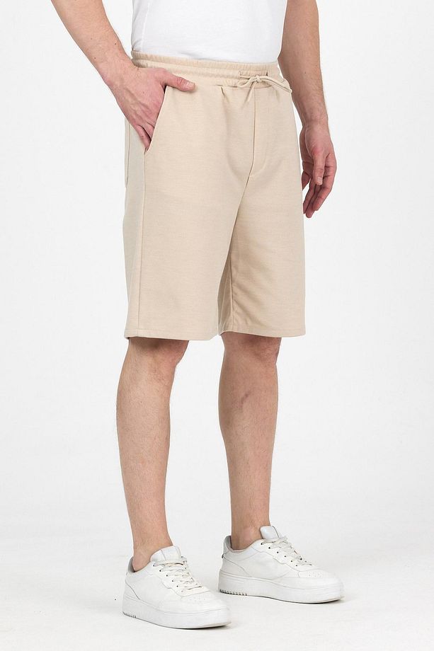Erkek Beli Lastikli Bol Paça Basic Bej Baggy Şort - 2