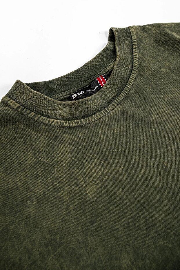 Yıkamalı Yeşil Basic Oversize Unisex Tshirt - 7