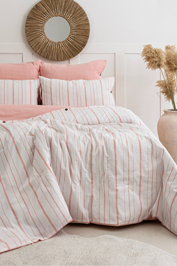 Harmony Hues Yarn-Dyed Natural Single Duvet Cover Set (Fitted Sheet)