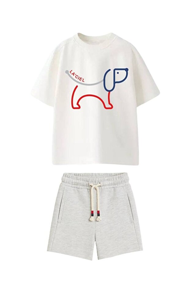 Laciel Boy's Cycling Collar Cotton Dog Patterned Shorts Suit