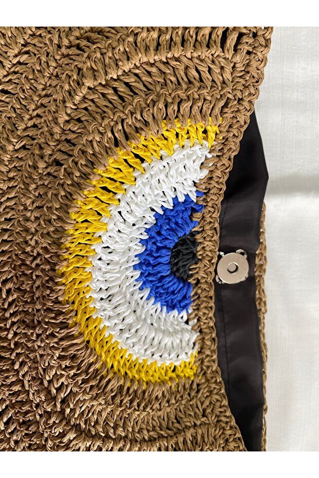 حقيبة شاطئ من القش الجوت مع نمط العين - 3