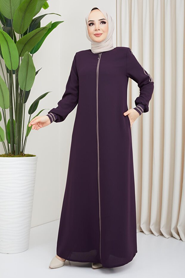 Biye Detaylı Mürdüm Ferace - 2