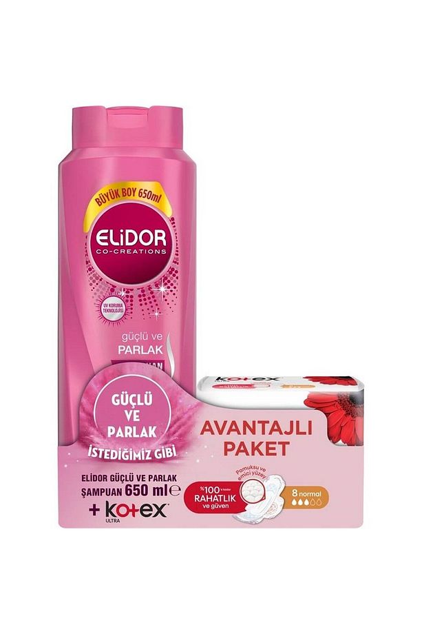 Güçlü ve Parlak Saç Bakım Şampuanı 650ml + Kotex Ultra Normal 8'li 2'li Set - 1