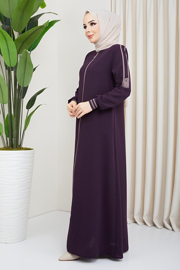 Biye Detaylı Mürdüm Ferace - 3