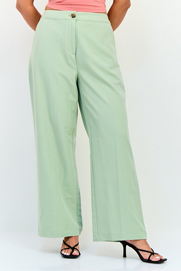 Women Regular Fit Plain Wide Leg Palazzo Pants, Sage Green