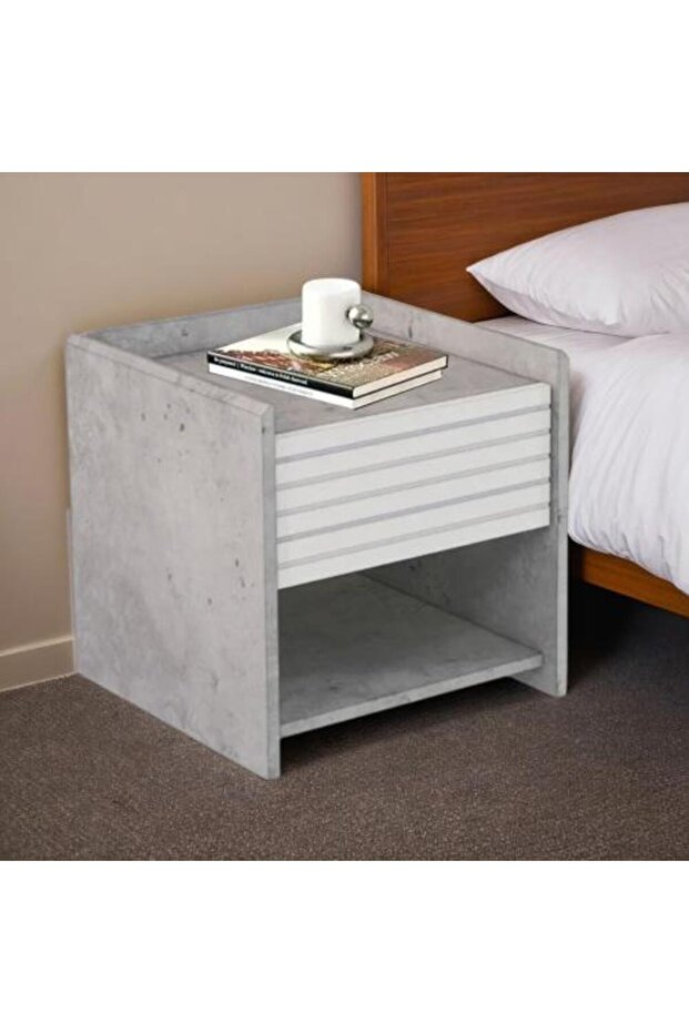 طاولة بجانب السرير مع درج تخزين - 1