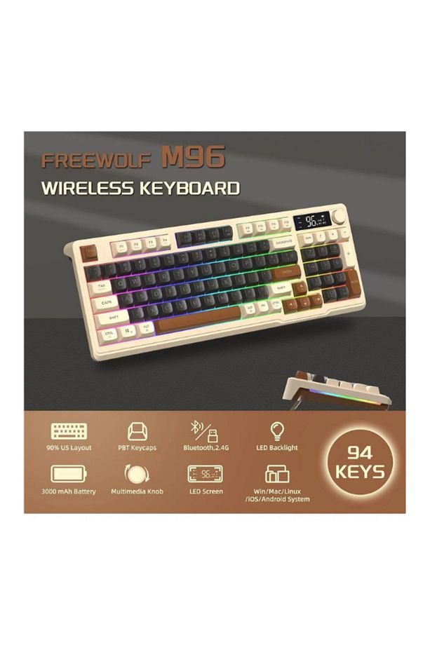 Freewolf M96 2.4g Bt5.0 Çift Bağlantılı Tft Led Ekranlı Reinbow Gaming Oyuncu Klavye - 8