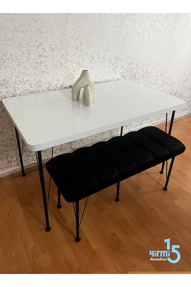 Metal Ayaklı 70x110 Cm Kalınlıklı Parlak Beyaz (TEK MASA) Eclipse Balkon -çalışma -mutfak Masası - 1