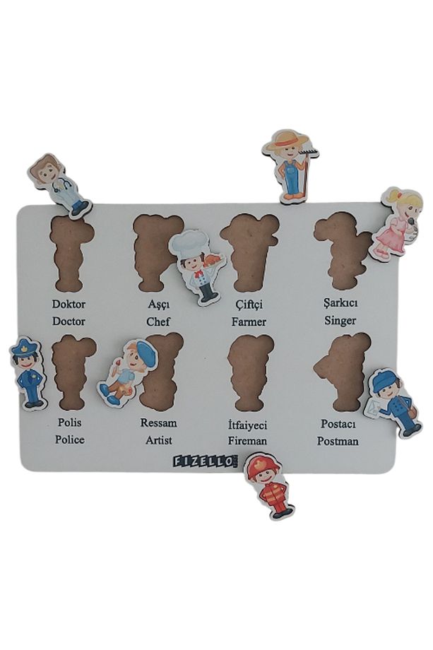 Ahşap Türkçe - İngilizce 4lü Mega Set Bultak Puzzle Sayılar Şekiller Meslekler Hayvanlar - 4