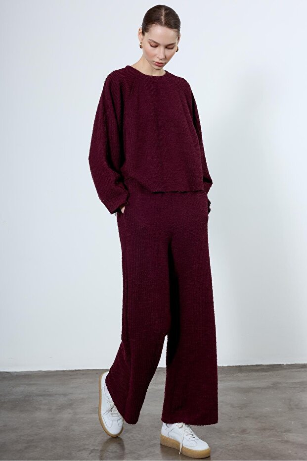 Women's Burgundy Soft Touch Premium Pasta Fabric Tracksuit Set Njtkpr02