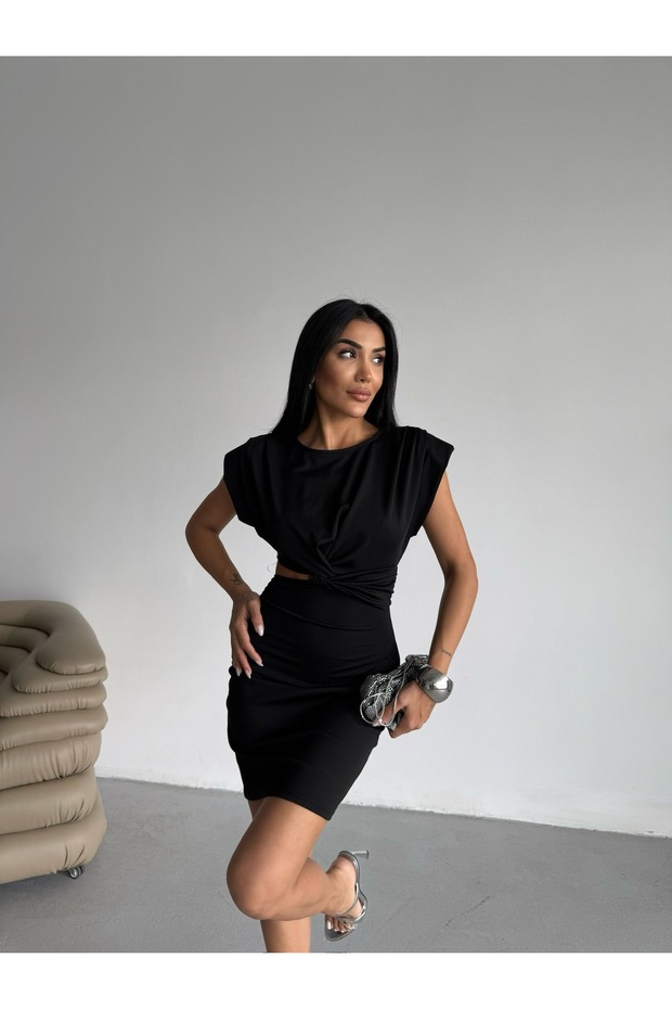 Rochie mini căptușită cu șnur - 6