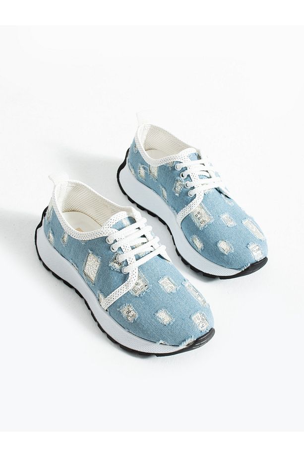 SPARK Mavi Kot Işıltılı Kadın Sneakers - 1