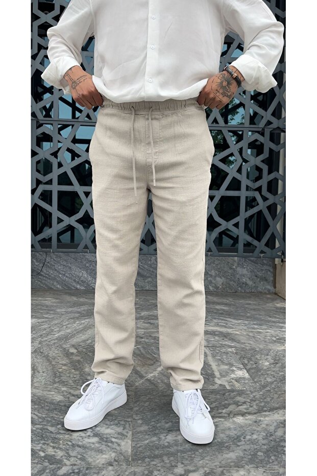 Regular Kalıp %100 Keten Pantolon - 1