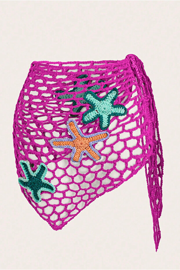 Fuchsia Starfish Lace Pareo Hand Knitted Fabric Pink Color Pareo