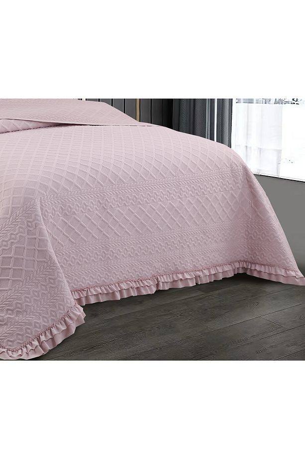 Hazel Washed Fırfırlı Çift Kişilik Pudra Yatak Örtüsü Takımı - 4