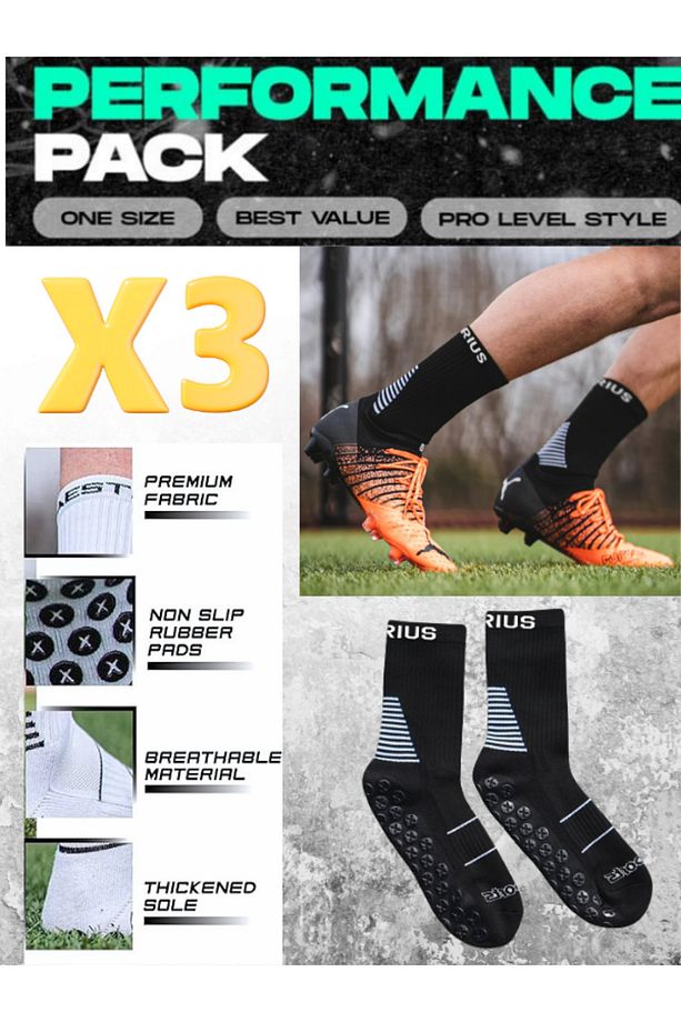 3 Çift Futbol Pro Double Layer Kauçuk Kaydırmaz Taban Dikişsiz Maç Sporcu Tozluk Halı Saha Çorap Set - 2