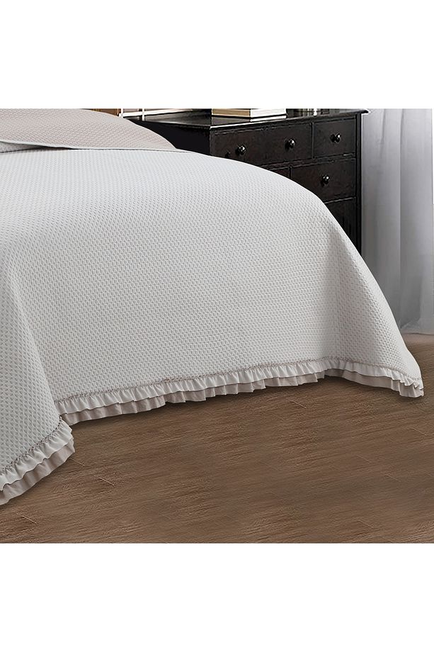 Rüya Washed Fırfırlı Çift Kişilik Bej Yatak Örtüsü Takımı - 4