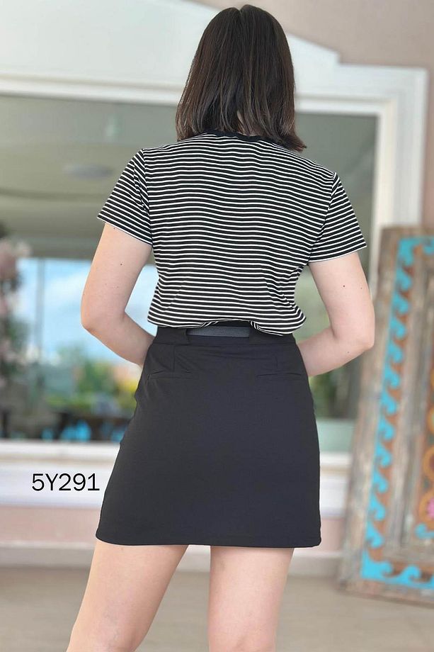 Kemerli Scuba Krep Şort Etek 5y291 - 5