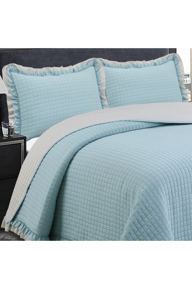 Square Washed Frilly Double Neft Bedspread Set - 2