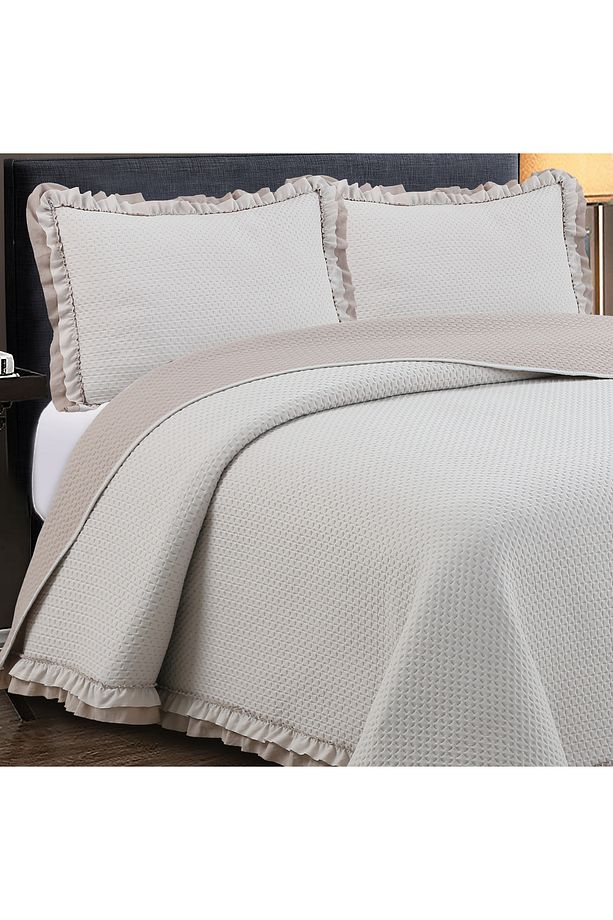 Rüya Washed Fırfırlı Çift Kişilik Bej Yatak Örtüsü Takımı - 2