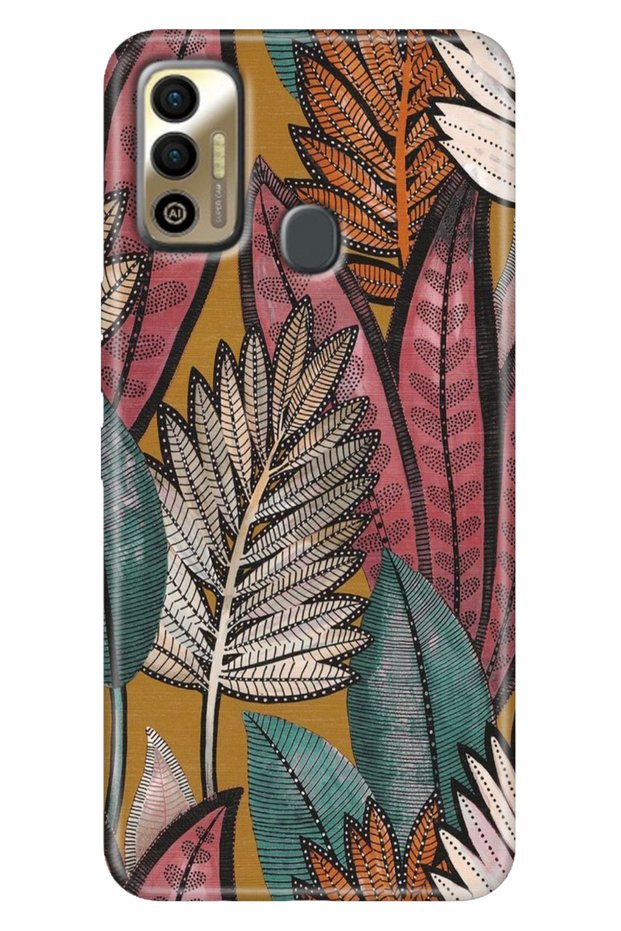 حافظة Tecno Spark 7 - 7T مصنوعة من مادة TPU ذات نمط ملون ومزخرف بأوراق السيليكون المزخرفة من Tecno