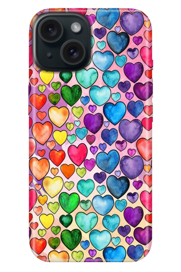 iPhone 15 Compatible Case Colorful Tpu Uv Printed Patterned Silicone Heart Drawing