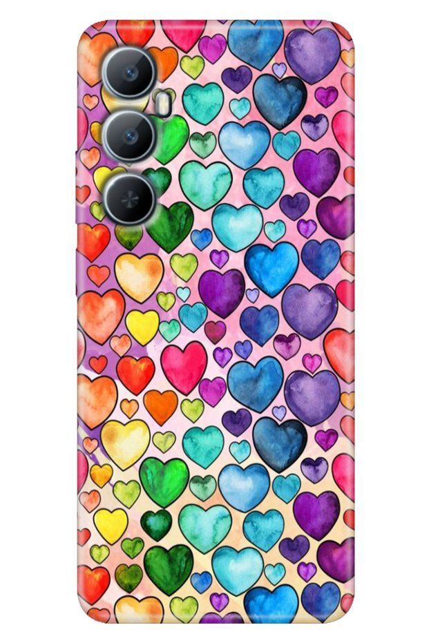 Realme C65 Case (Rmx3910) Compatible Colorful Printed Silicone Heart Drawing