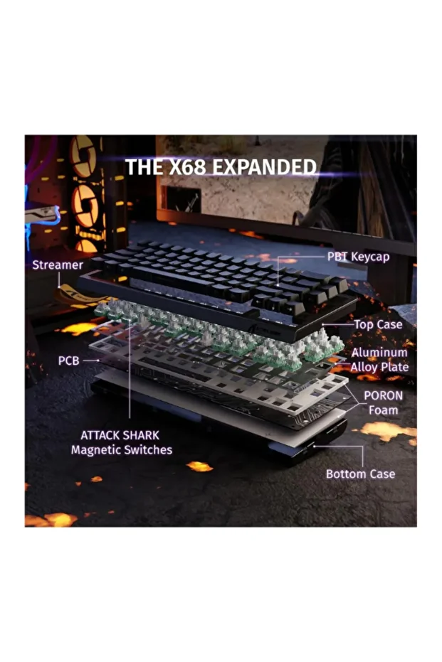 Attack Shark X68HE Rapid Trigger 0.125ms Manyatik Switch RGB App Uygulamalı Gaming Oyuncu Klavye - 7