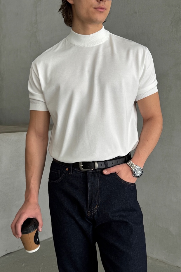 Men's Oversize Half Fisherman Knitwear Short Sleeve T-Shirt