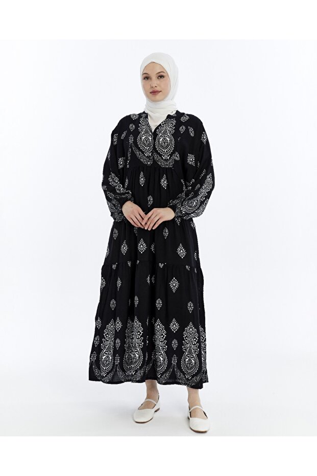Buttoned Summer Skirt with Layered Collar