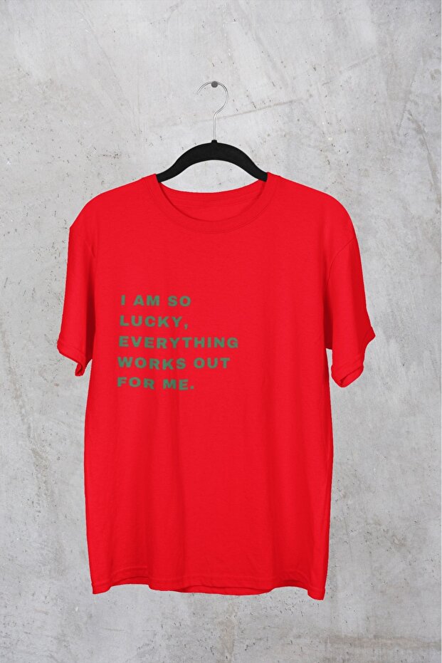 Men/Women -I Am so Luck- Transfer Printed Round Neck Short Sleeve Tee