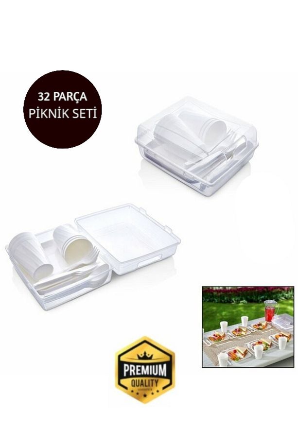 ( 3'lü PİKNİK SETİ ) 32 Parça Piknik Seti -6'lı Çay Bardağı Taşıma Aparatı - Piknik Masa Örtüsü - 2
