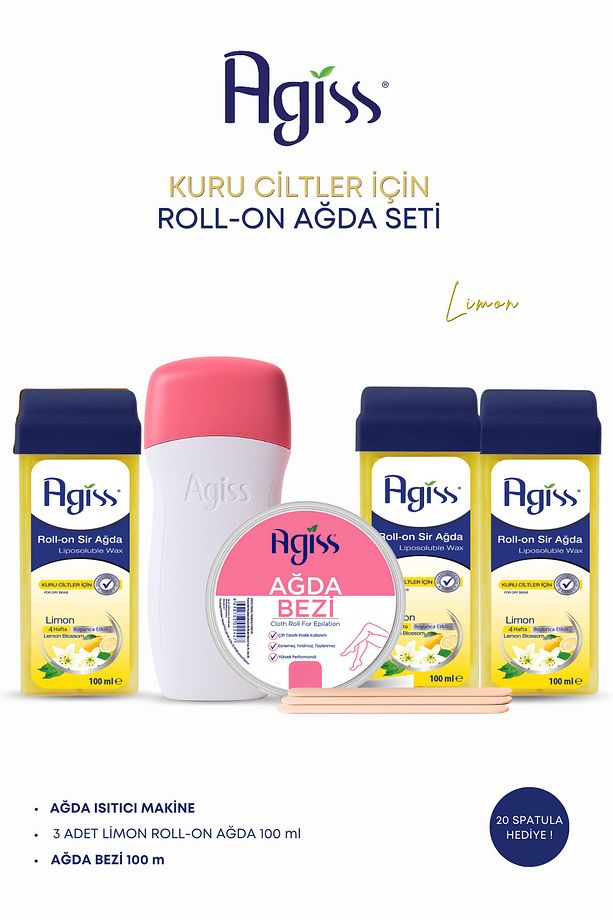 3 Adet Kartuş Roll-on Ağda Isıtıcı Ağda Makinesi 100 Metre Ağda Bezi Kuru Ciltler için Ağda Seti - 1