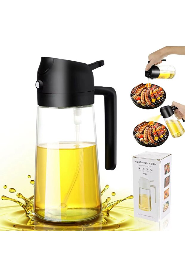 Double Function Large Size 600 ml Glass Sprayed Oil Pot - 5