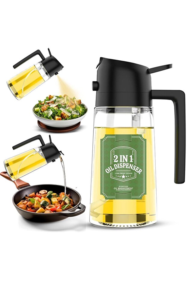 Double Function Large Size 600 ml Glass Sprayed Oil Pot - 1