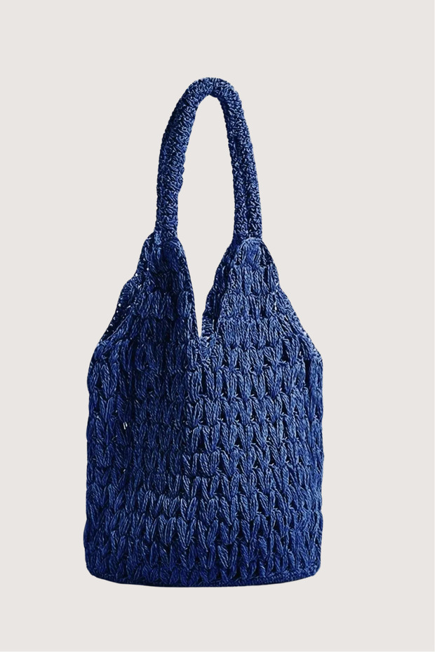 Midnight Blue Color Handmade Paper Rope Knitted Daily Shoulder Bag-Summer-Lined