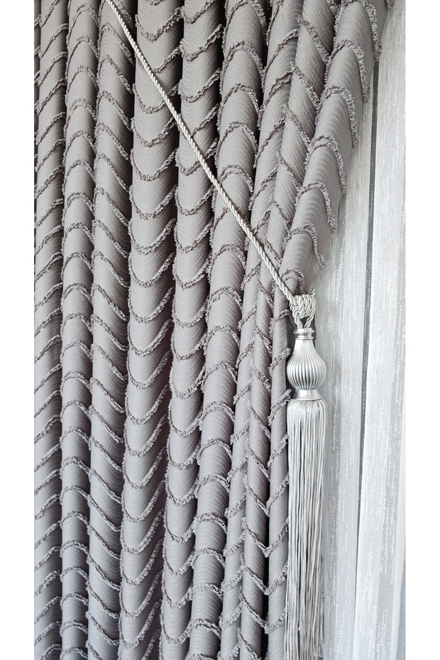 Linen Textured Bearded Smoked Board Background Curtain Luxury Heavy Weight Single Wing 1/3 Frequently Pleated