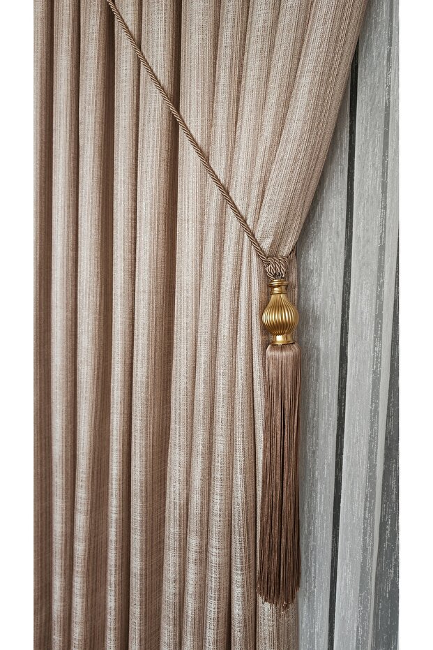 Linen Textured Gold Lurex Multicolor Cream Stone Board Background Curtain Heavy Weight Single Wing Frequently Pleated