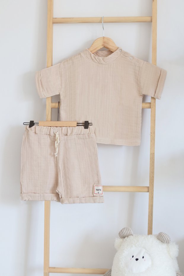 4 Layer Muslin Summer Children's Shorts Top and Bottom Set
