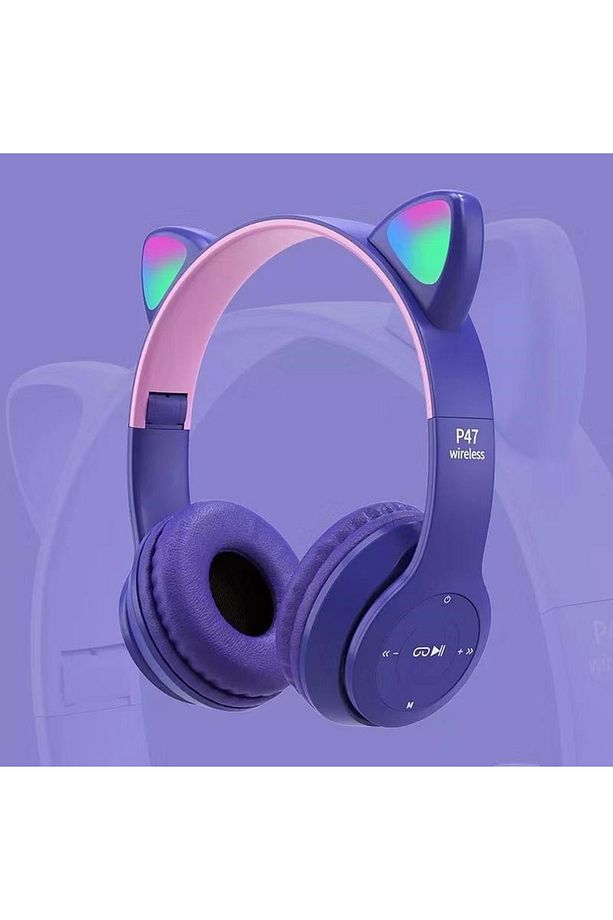 Bluetooth Kedi Kulaklık Kablosuz Led Işıklı Kız Erkek Çocuklar İçin Kulaklık İphone15 Pro Max Uyumlu - 1