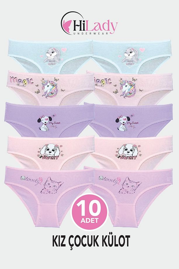 Kız Çocuk Külot, 10'lu Paket, Pamuklu Soft Renkler, Kız Çocuk Külot - 1