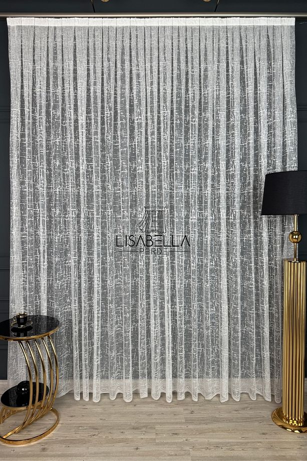Lines Çizgisel Geometrik Desen Ütü İstemez Tül Perde (1x2.5 Orta Pile Dikişli) - 3