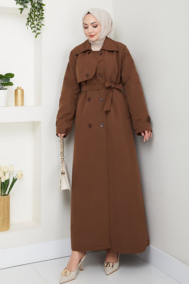 Brown Trench Coat with Long Lining and Cover Detail
