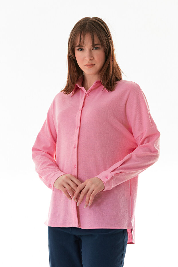 Basic Jakarlı Oversize Gömlek - 1